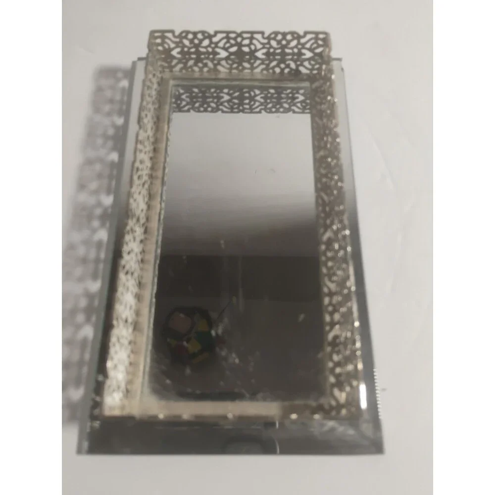 Vintage Studio Silversmiths Rose Filigree Beveled Glass Mirrored Jewelry Box